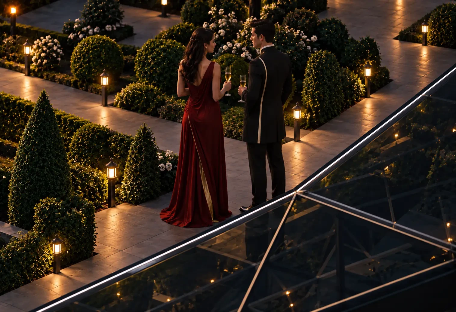 Two people at an evening gathering in the Ad Nullum universe